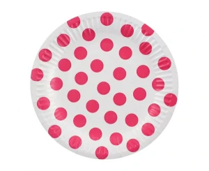 Talerz papierowy 18 cm Groszki magenta op.6 szt. Party GODAN PW-TGM7