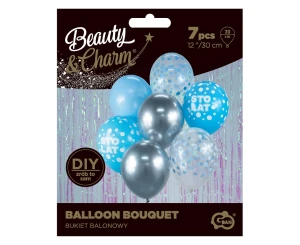 Balon dekoracyjny 12" srebrno-niebieski op.7 szt. Party GODAN BB-SNS7