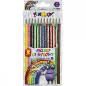 Kredki ołówkowe 12 kolorów brokatowa obudowa FUN&JOY