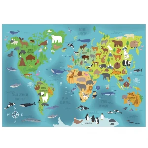 MATA NA STOL PP 290X400 MAPA SWIATA ZWIERZETA