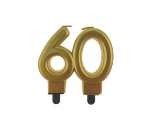 Świeczka liczba 60 URODZINY, złota, metaliczna, B&C, 8 cm