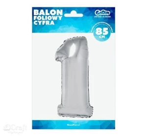 Balon cyfra 1 85 cm srebrna GODAN