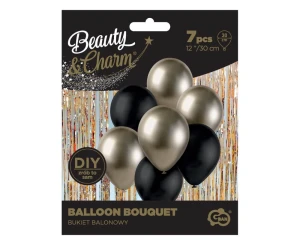 Balon dekoracyjna 12" prosecco/czarny op.7 szt. Party GODAN BB-PRC7