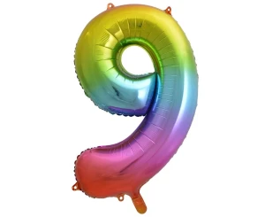 BALON FOLIOWY CYFRA 85 CM TĘCZA 9 GO PBH