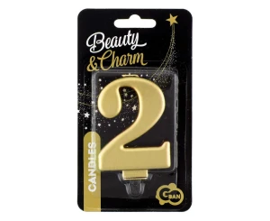 Świeczka cyferka 2, metalik złota, 8,0 cm PF-SCZ2