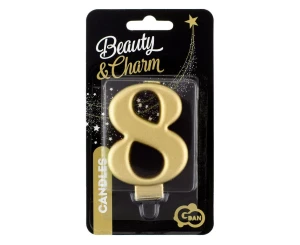 Świeczka cyferka 8, metalik złota, 8,0 cm PF-SCZ8