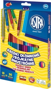 Kredki ołówkowe 2stronne 36kol trójkątne  temperówka ASTRA 312023002