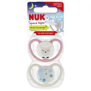 NUK Smoczek uspokajający silikonowy 6-18m Space Night lila/biały op.2 szt. 10736619