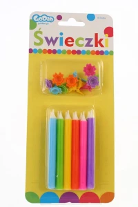 Świeczki urodzinowe 12 szt   12 podstawek tęczowe GODAN