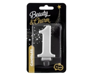 Świeczka cyferka 1, metalik srebrna, 8,0 cm PF-SCS1