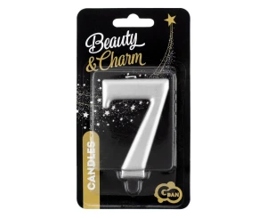 Świeczka cyferka 7, metalik srebrna, 8,0 cm PF-SCS7