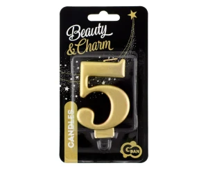 Świeczka cyferka 5, metalik złota, 8,0 cm PF-SCZ5