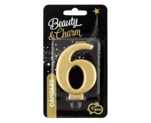 Świeczka cyferka 6, metalik złota, 8,0 cm PF-SCZ6