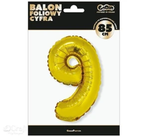 Balon cyfra 9 85 cm złoty GODAN