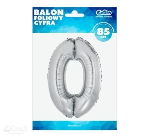 Balon cyfra 0 85 cm srebrny GODAN