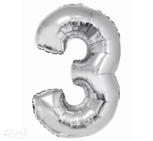 Balon cyfra 3 85 cm srebrny GODAN
