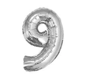 Balon cyfra 9 85 cm srebrny GODAN
