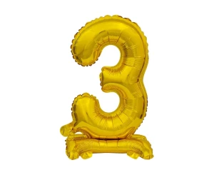 Balon foliowy 38 cm cyfra 3 stojąca złota Party GODAN BC-ATZ3