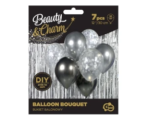 Balon metaliczny 12" srebrno-grafitowy op.7 szt. Party GODAN BB-SRG7