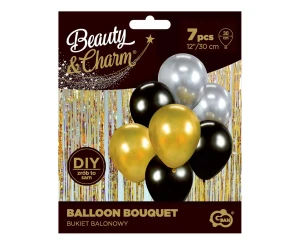 Balon dekoracyjny 12" złoto-srebrno-czarny op.7 szt. GODAN BB-ZSC7
